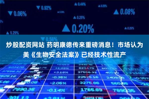 炒股配资网站 药明康德传来重磅消息！市场认为美《生物安全法案》已经技术性流产