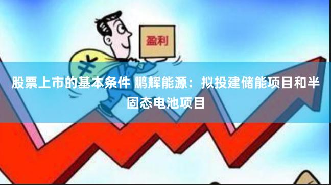 股票上市的基本条件 鹏辉能源：拟投建储能项目和半固态电池项目